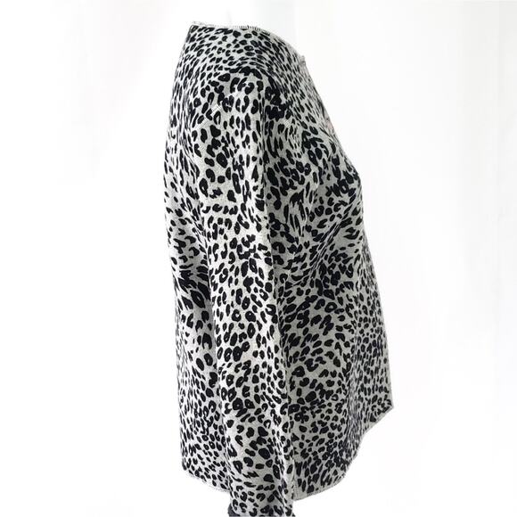 Austin Reed 100% Wool Leopard Cardigan Gray Black Neutral, Long Sleeve Sweater - Picture 4 of 8